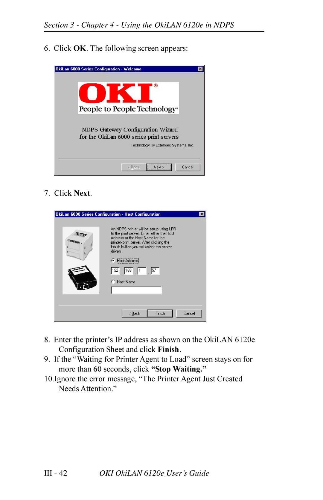 Oki 6120E manual Using the OkiLAN 6120e in Ndps 