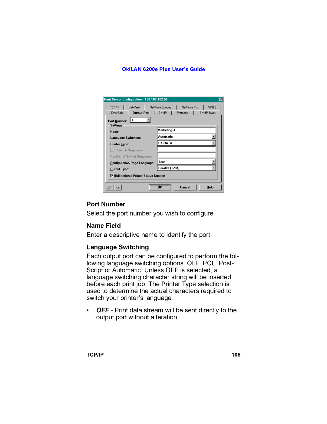 Oki 6200E manual Select the port number you wish to configure 