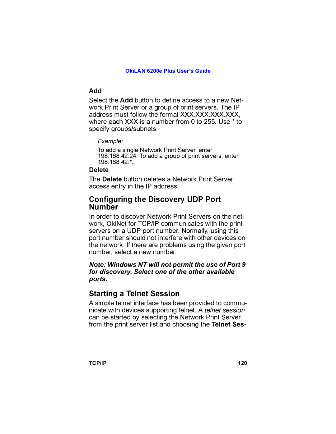 Oki 6200E manual Configuring the Discovery UDP Port Number, Starting a Telnet Session 
