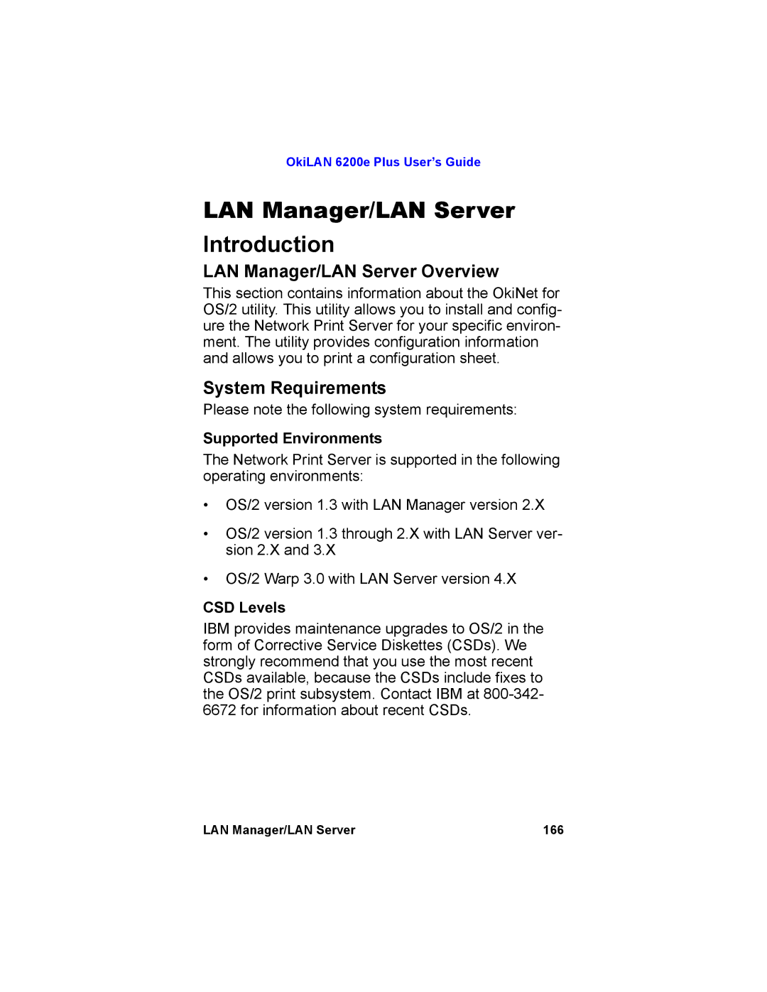 Oki 6200E manual LAN Manager/LAN Server Introduction, LAN Manager/LAN Server Overview, Supported Environments, CSD Levels 