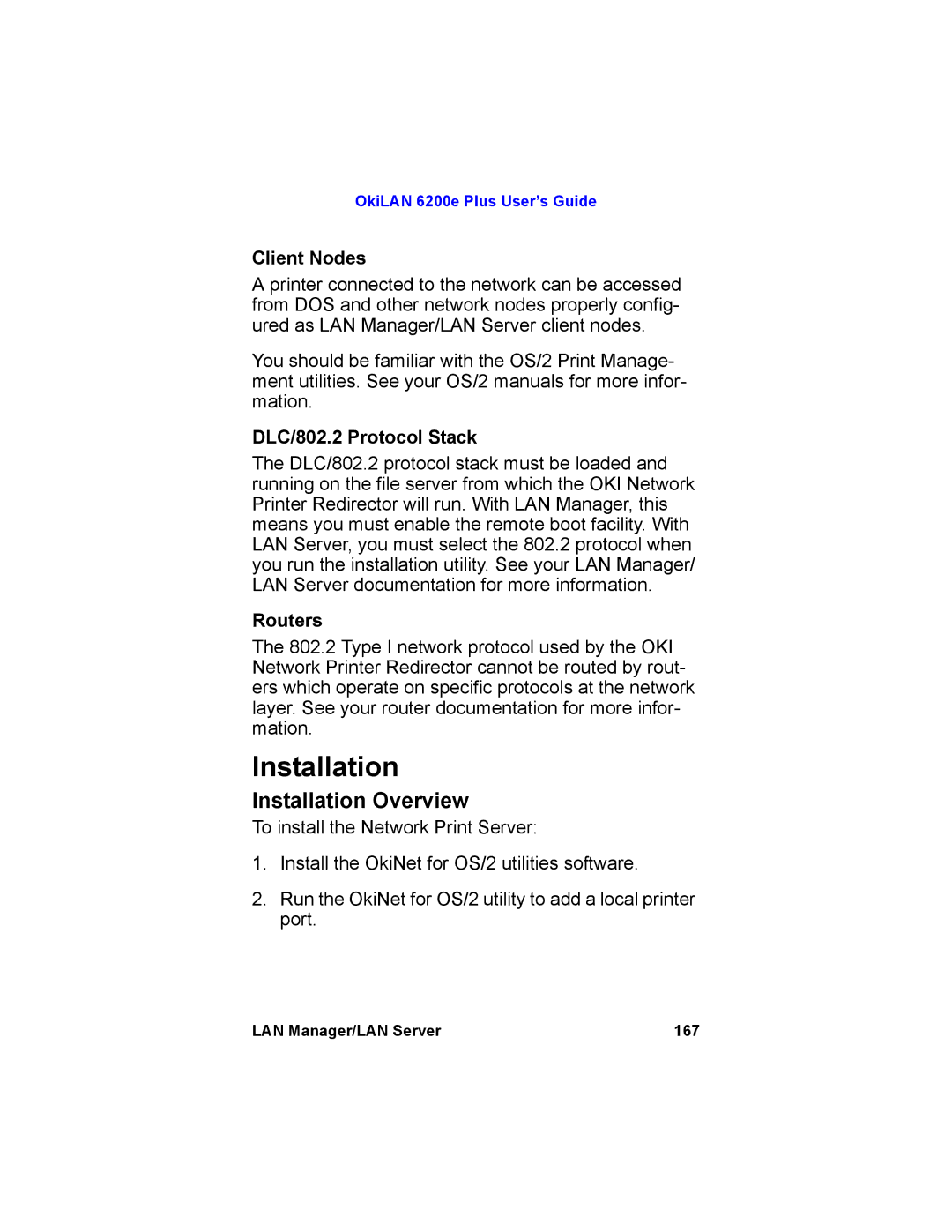 Oki 6200E manual Installation Overview, Client Nodes, DLC/802.2 Protocol Stack, Routers 