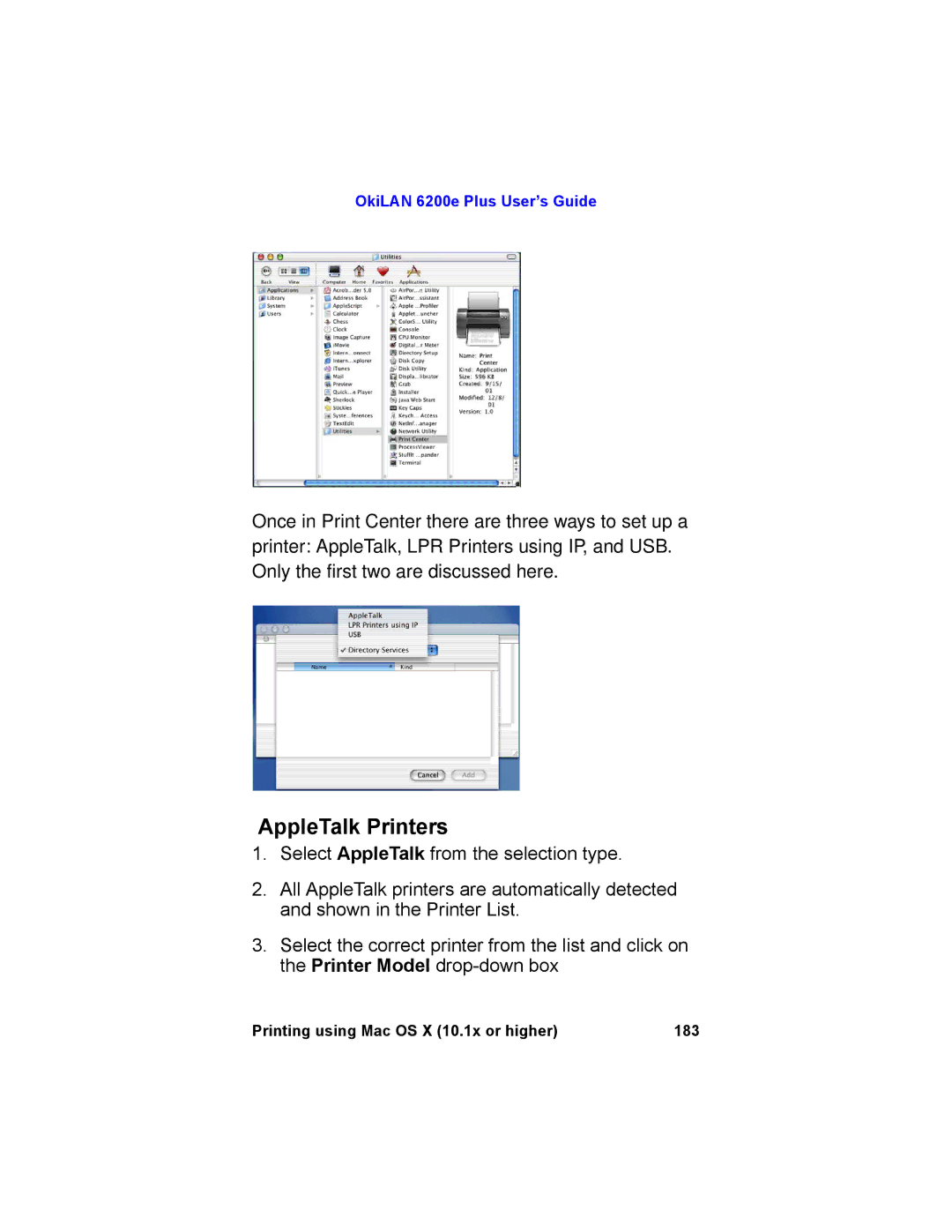 Oki 6200E manual AppleTalk Printers 