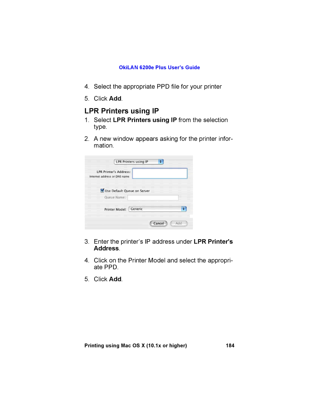 Oki 6200E manual LPR Printers using IP 