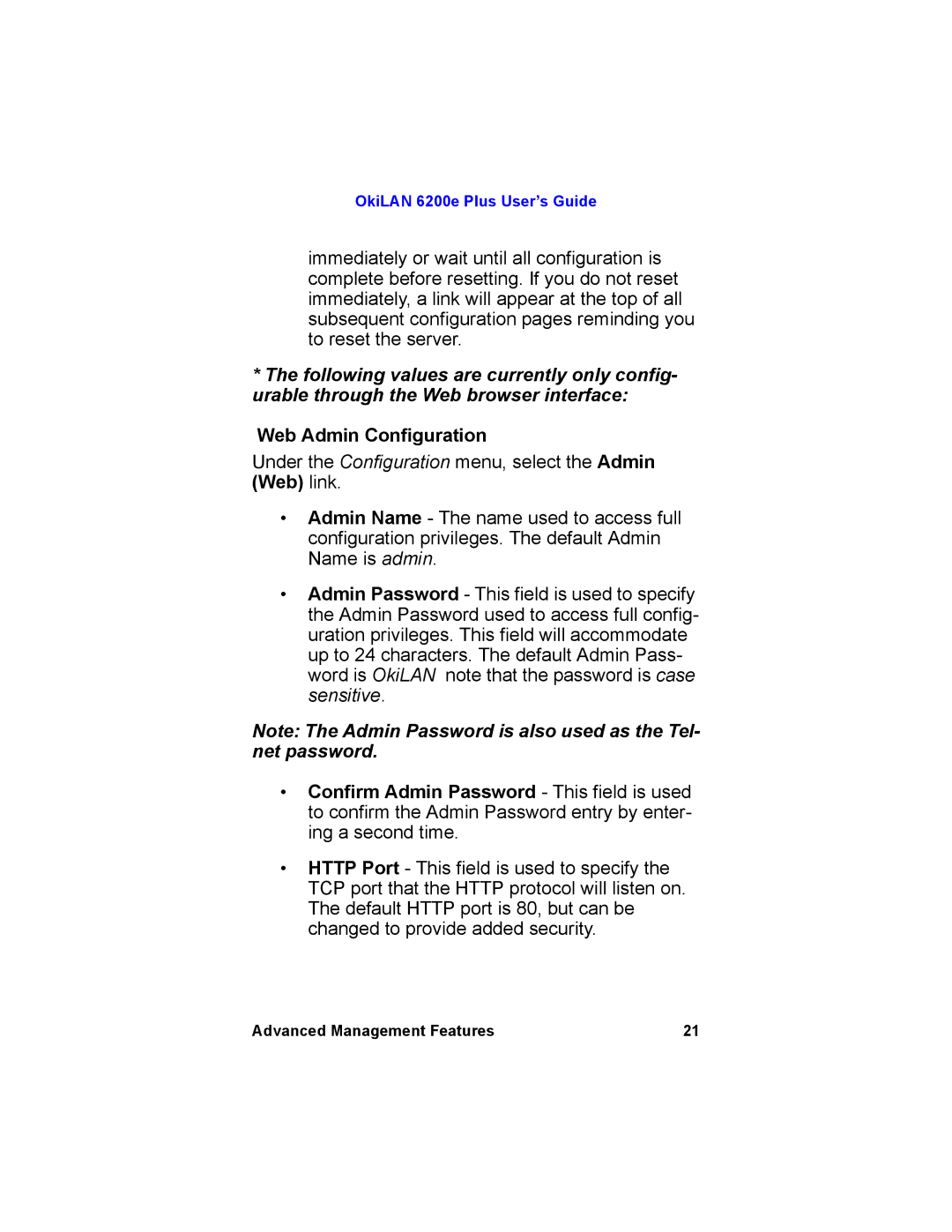 Oki 6200E manual Web Admin Configuration 