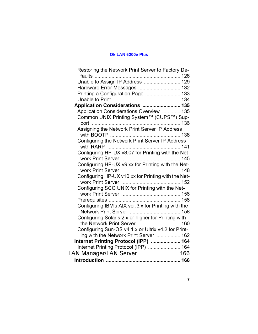 Oki 6200E manual Application Considerations 135, Internet Printing Protocol IPP 164, Introduction 166 