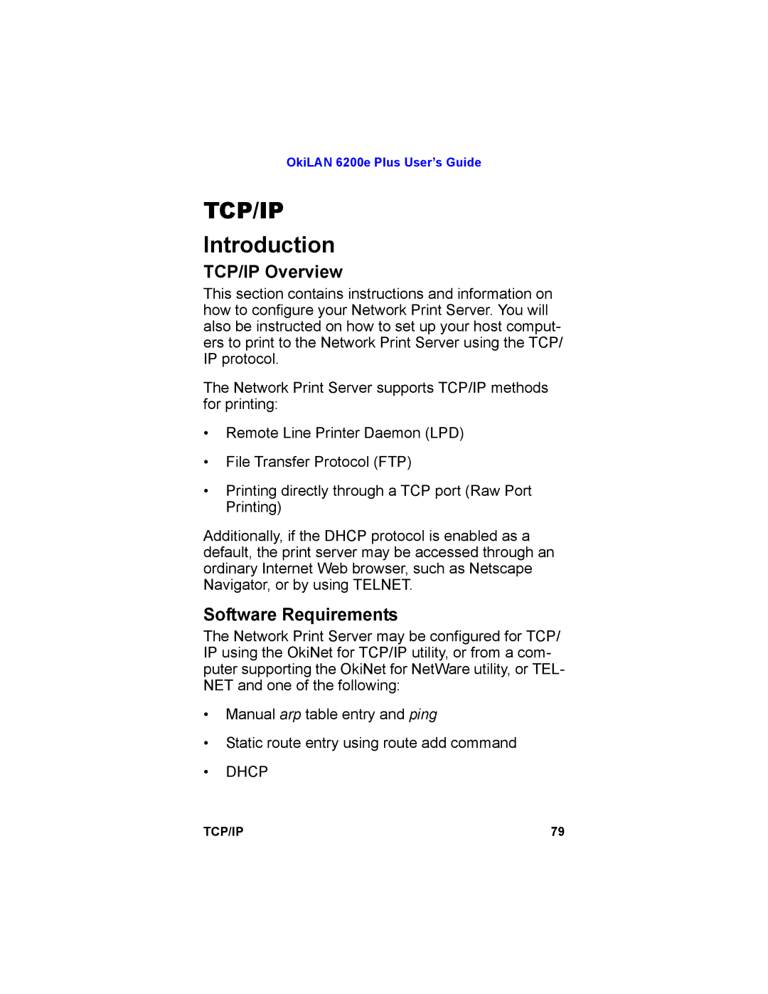 Oki 6200E manual TCP/IP Overview, Software Requirements 