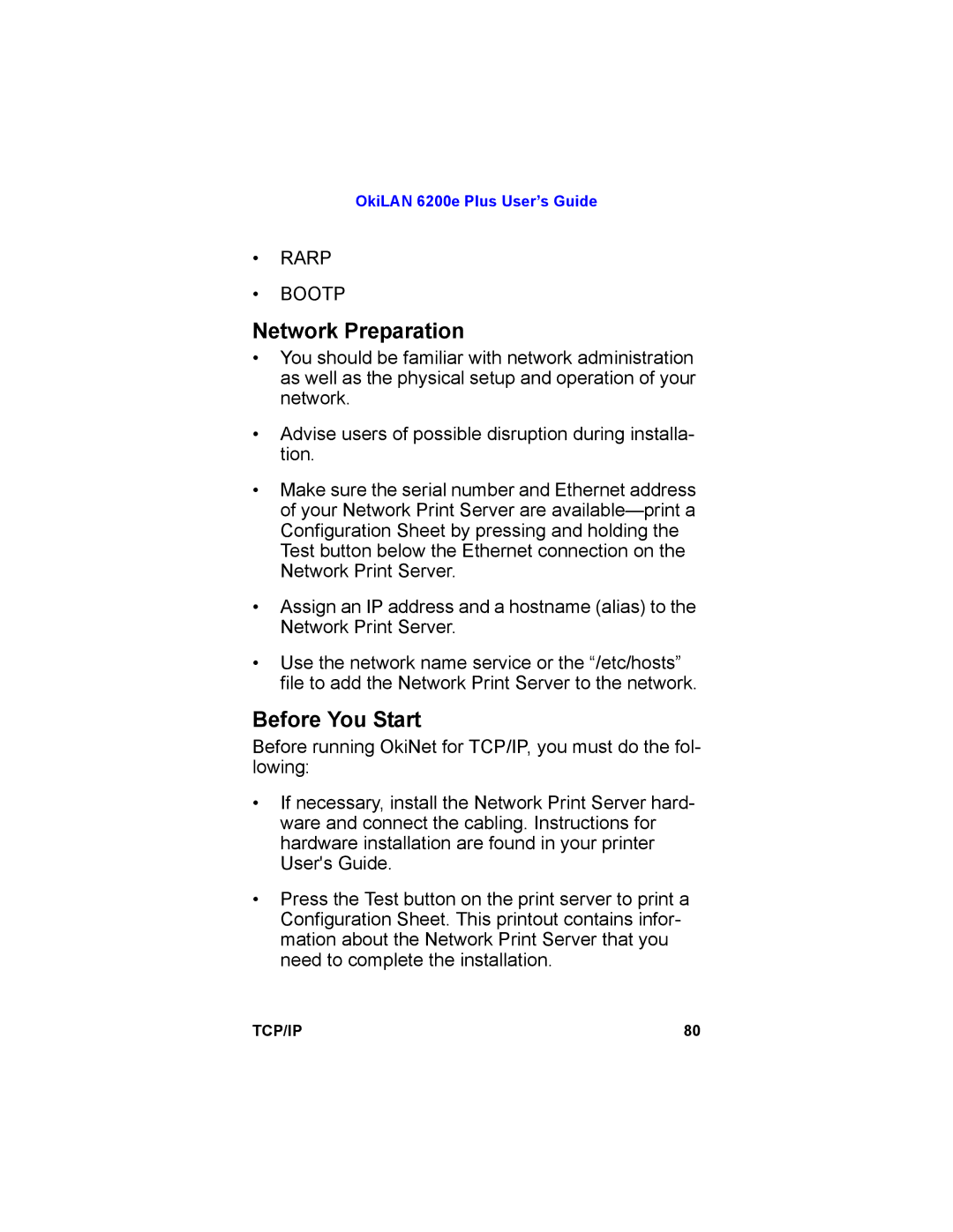 Oki 6200E manual Network Preparation, Before You Start 