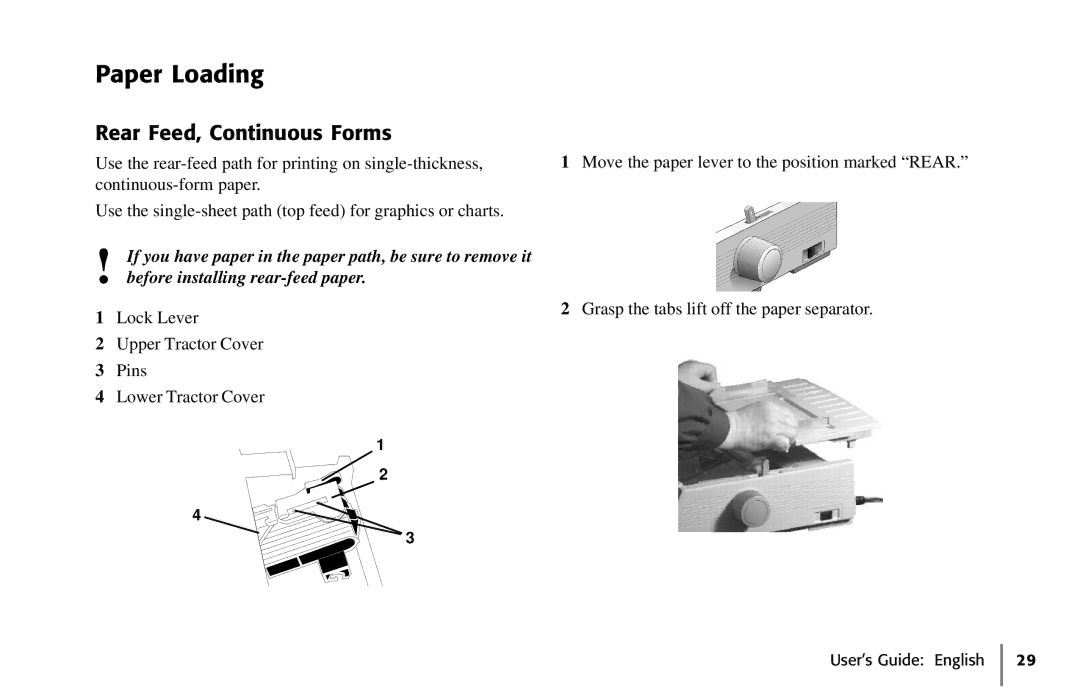 Oki 320, 62411601 manual Paper Loading, Rear Feed, Continuous Forms 