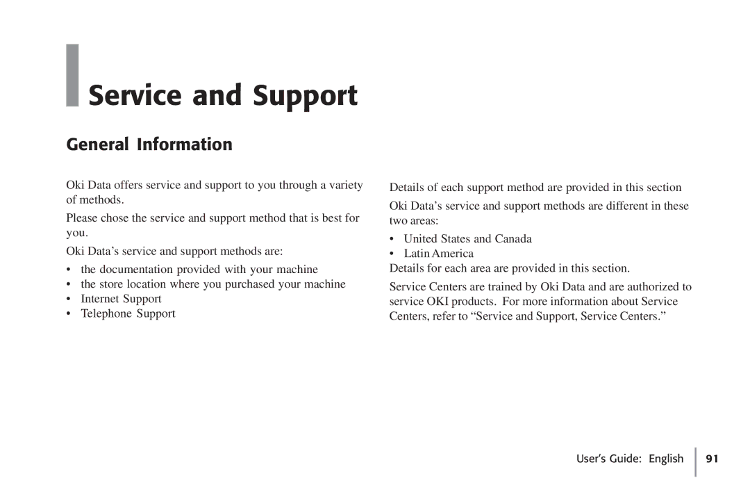 Oki 320, 62411601 manual Service and Support, General Information 