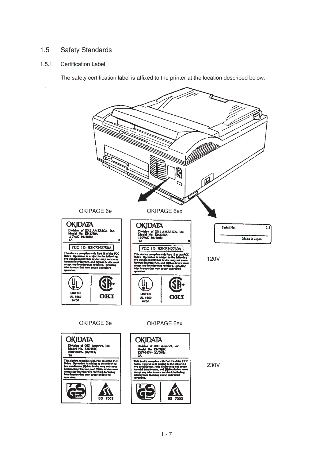 Oki 6ex, 6E specifications Safety Standards 