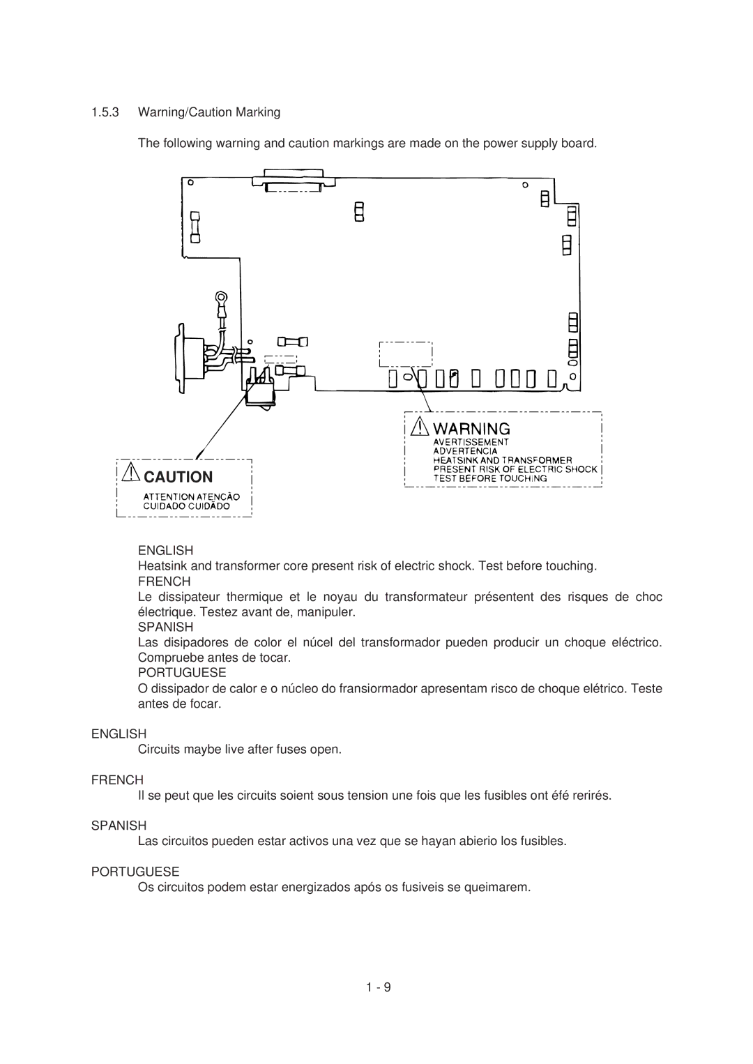 Oki 6ex, 6E specifications English, French, Spanish, Portuguese, Circuits maybe live after fuses open 