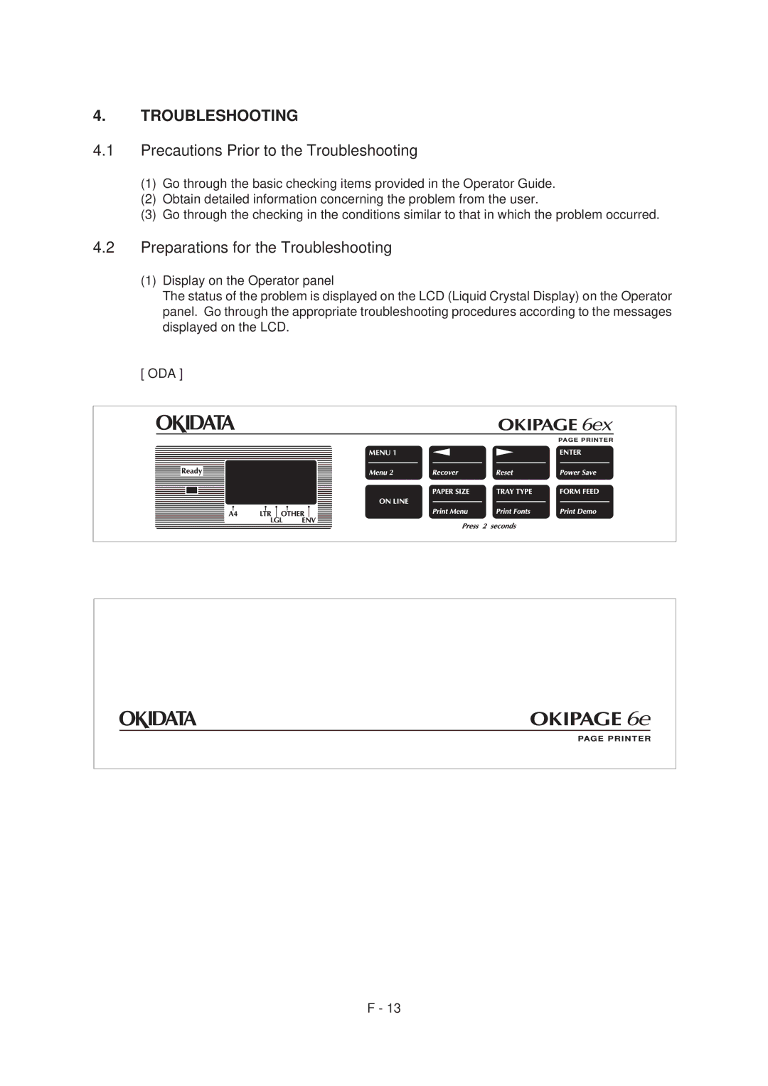 Oki 6ex, 6E specifications Troubleshooting 