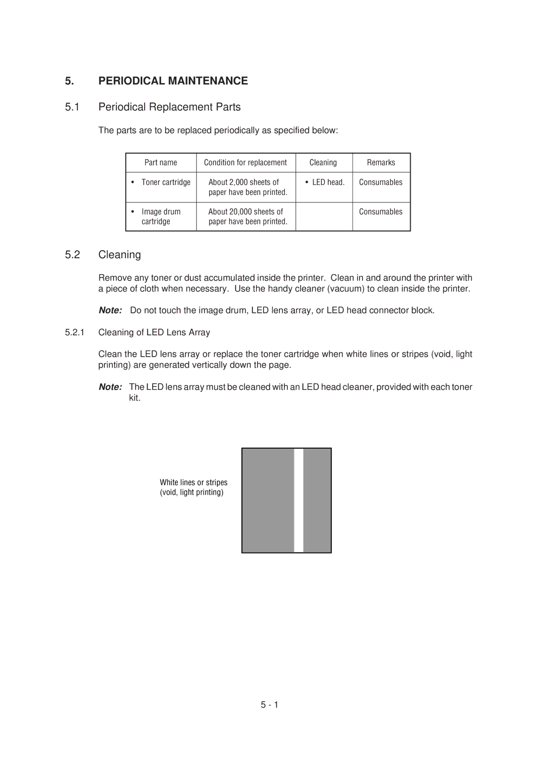 Oki 6ex, 6E specifications Periodical Replacement Parts, Parts are to be replaced periodically as specified below 