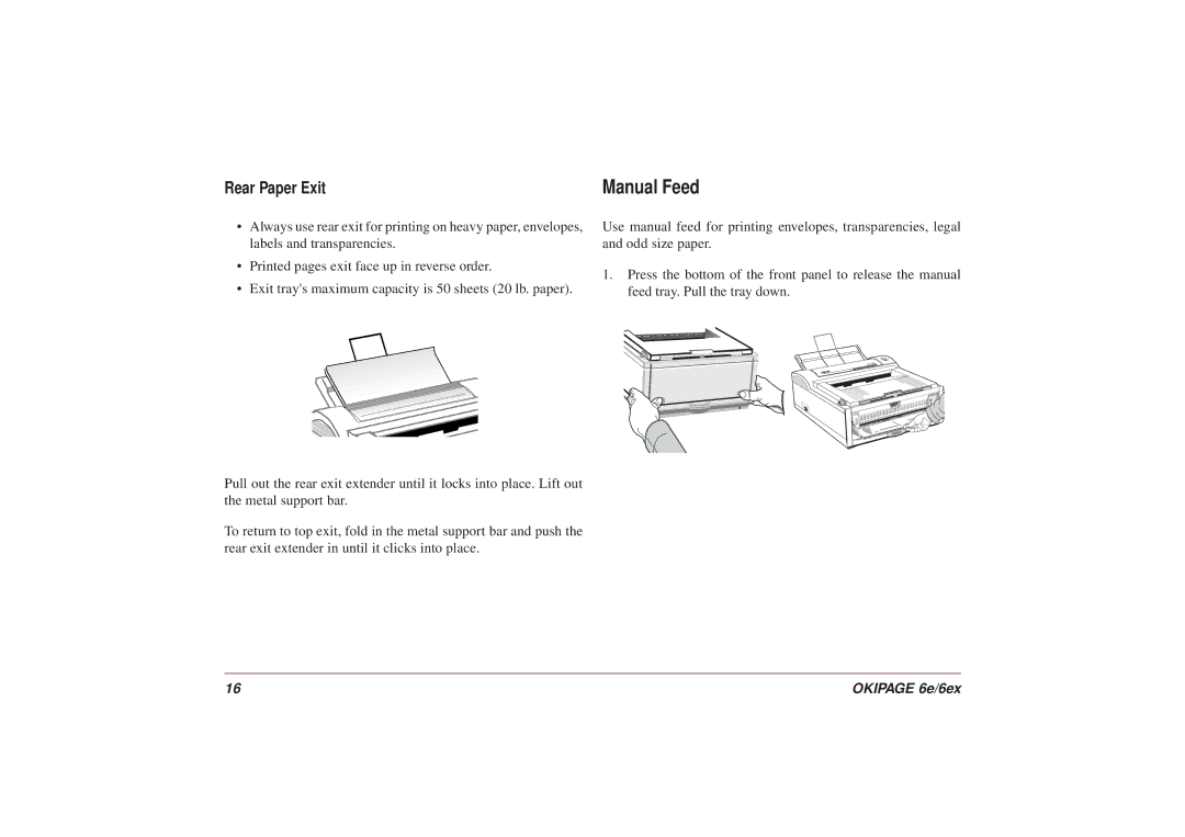 Oki 6ex6 manual Manual Feed, Rear Paper Exit 