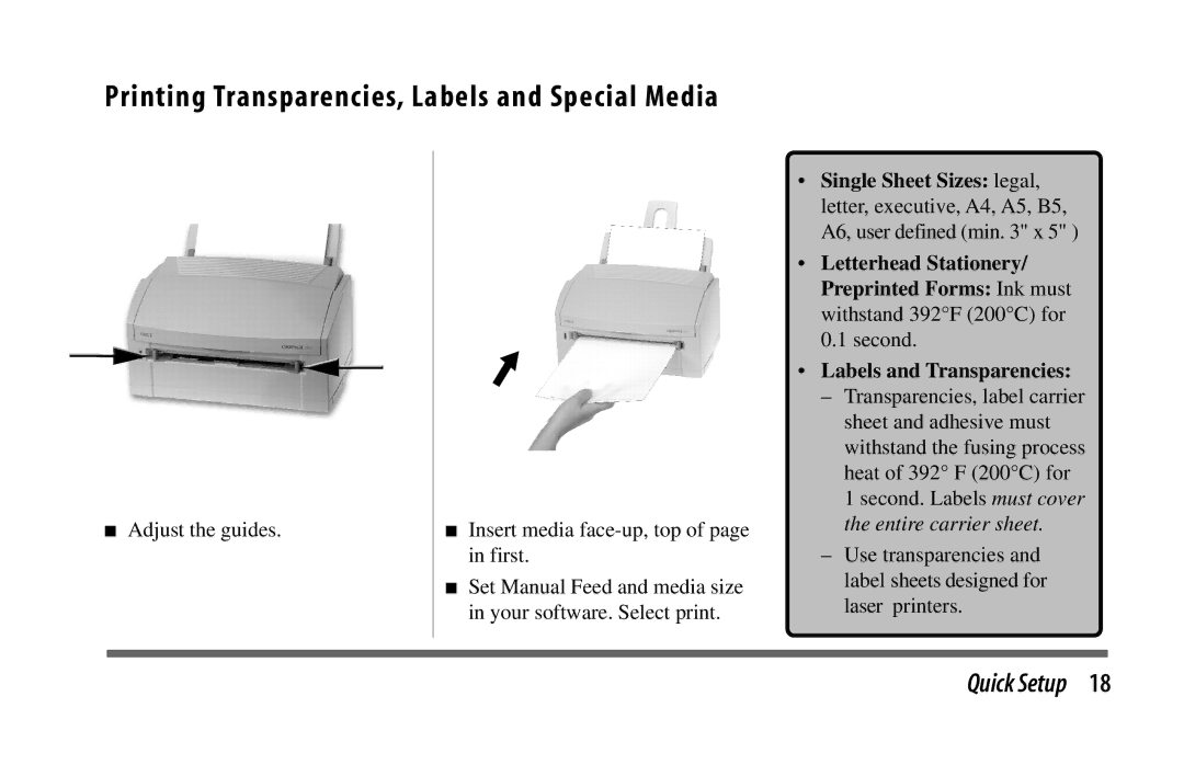 Oki 6w manual Printing Transparencies, Labels and Special Media 