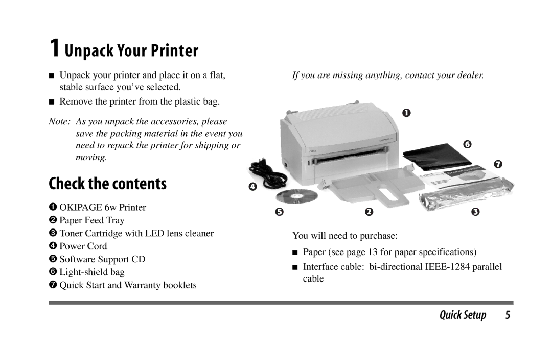 Oki 6w manual Unpack Your Printer, Check the contents 