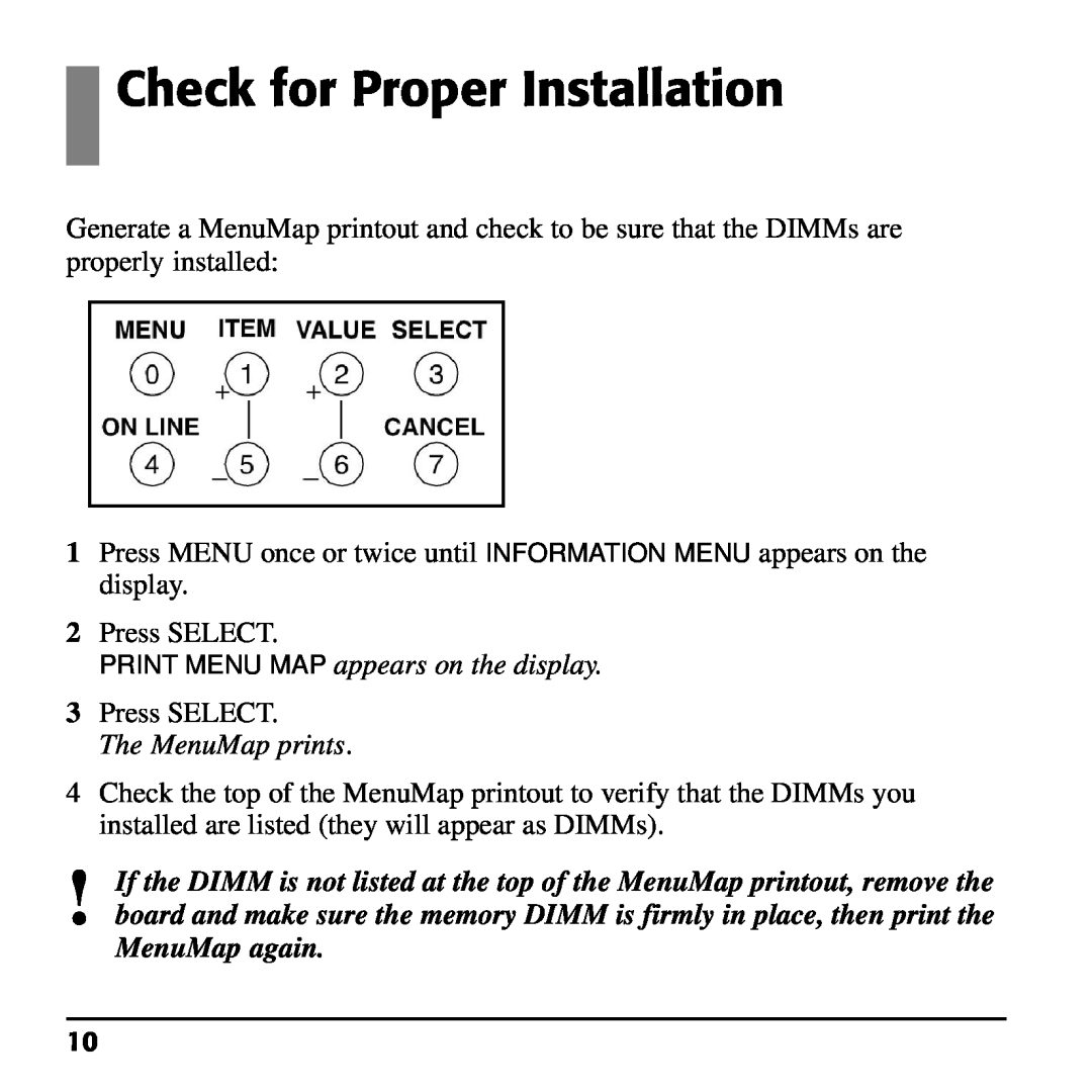 Oki 70037501, 70037601, 70037401 Check for Proper Installation, PRINT MENU MAP appears on the display, The MenuMap prints 