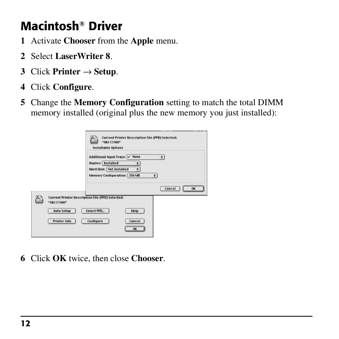 Oki 70037601, 70037501, 70037401 installation instructions Macintosh Driver 