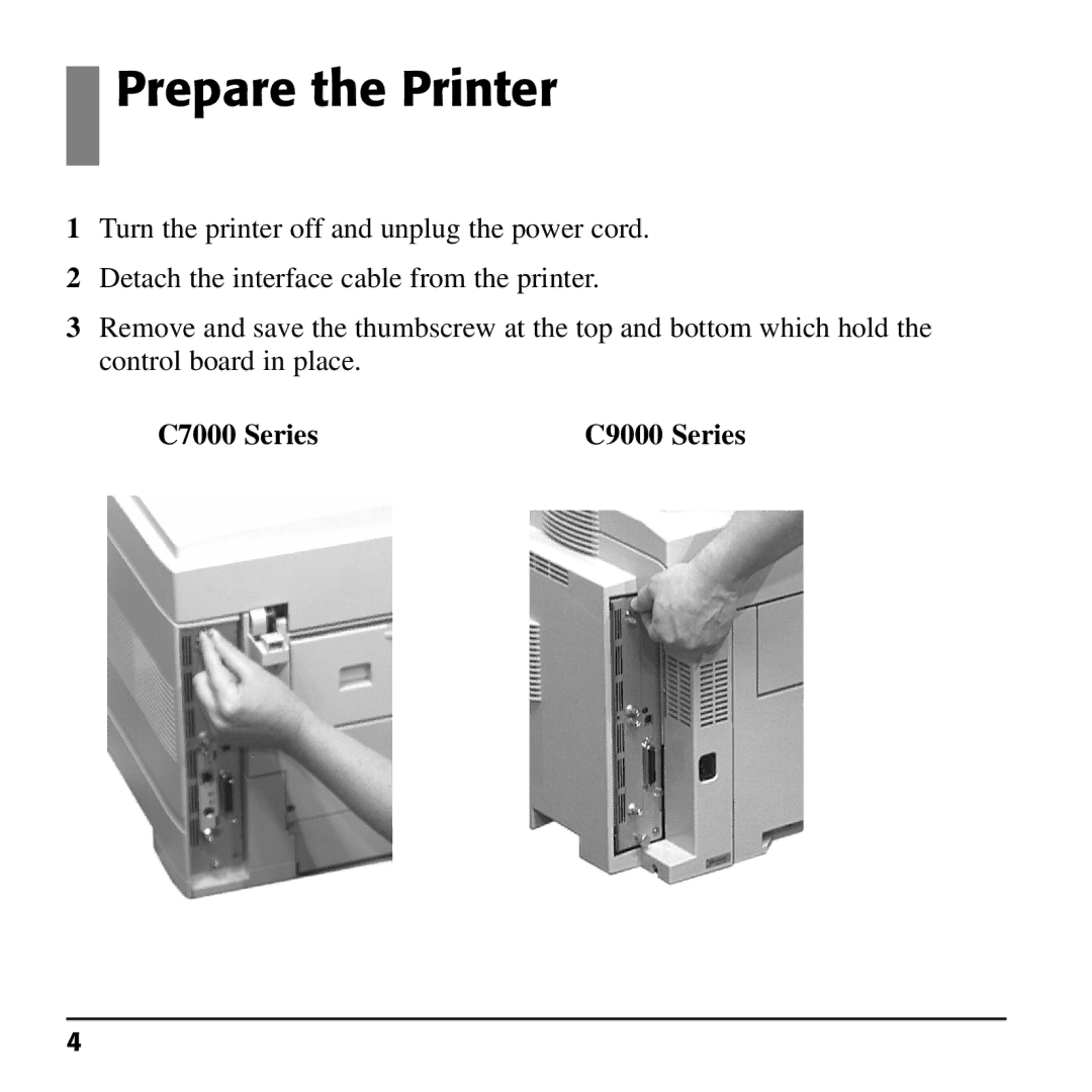 Oki 70037501, 70037601, 70037401 installation instructions Prepare the Printer, C7000 Series 