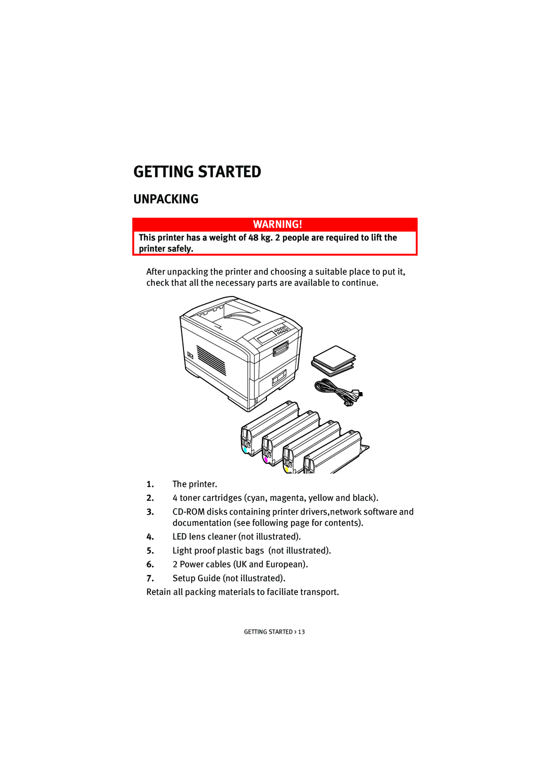 Oki 7100 manual Getting Started, Unpacking 