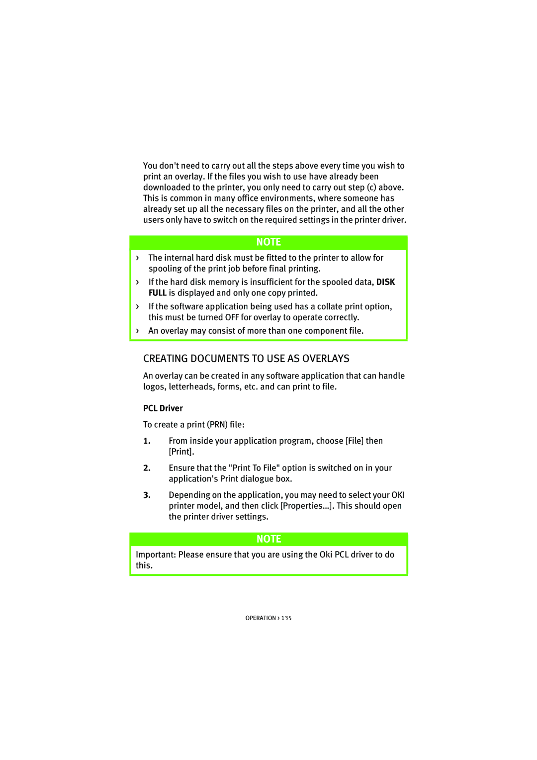 Oki 7100 manual Creating Documents to USE AS Overlays, PCL Driver 