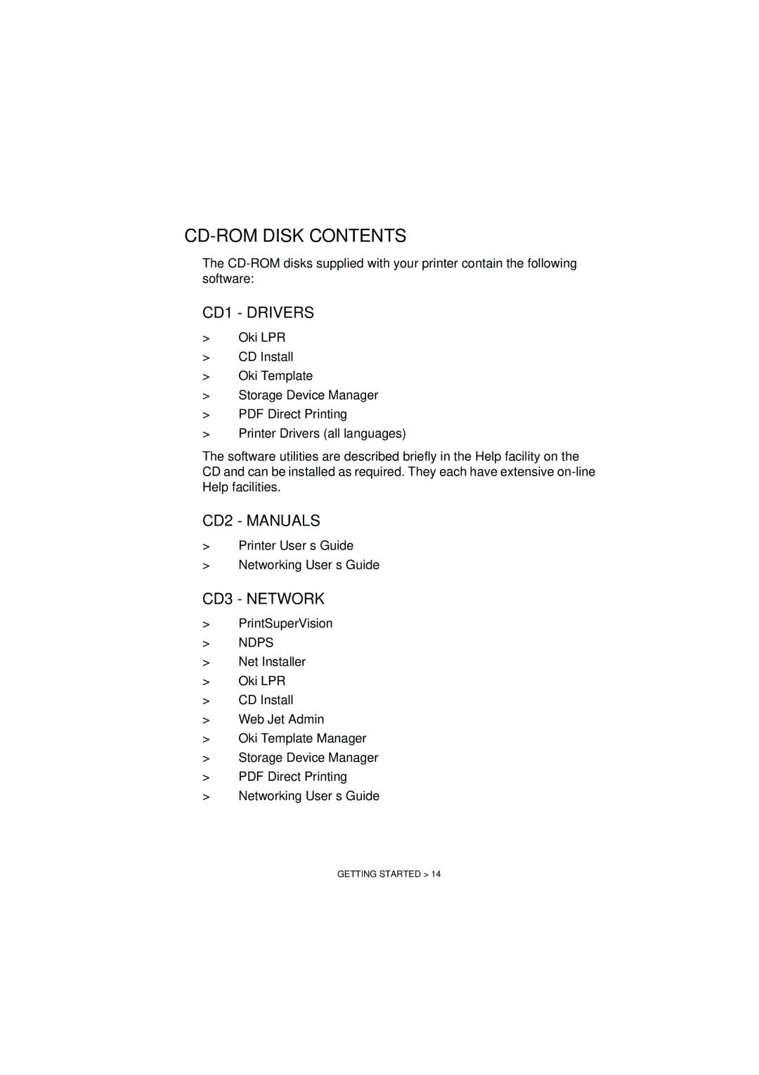 Oki 7100 manual CD-ROM Disk Contents 