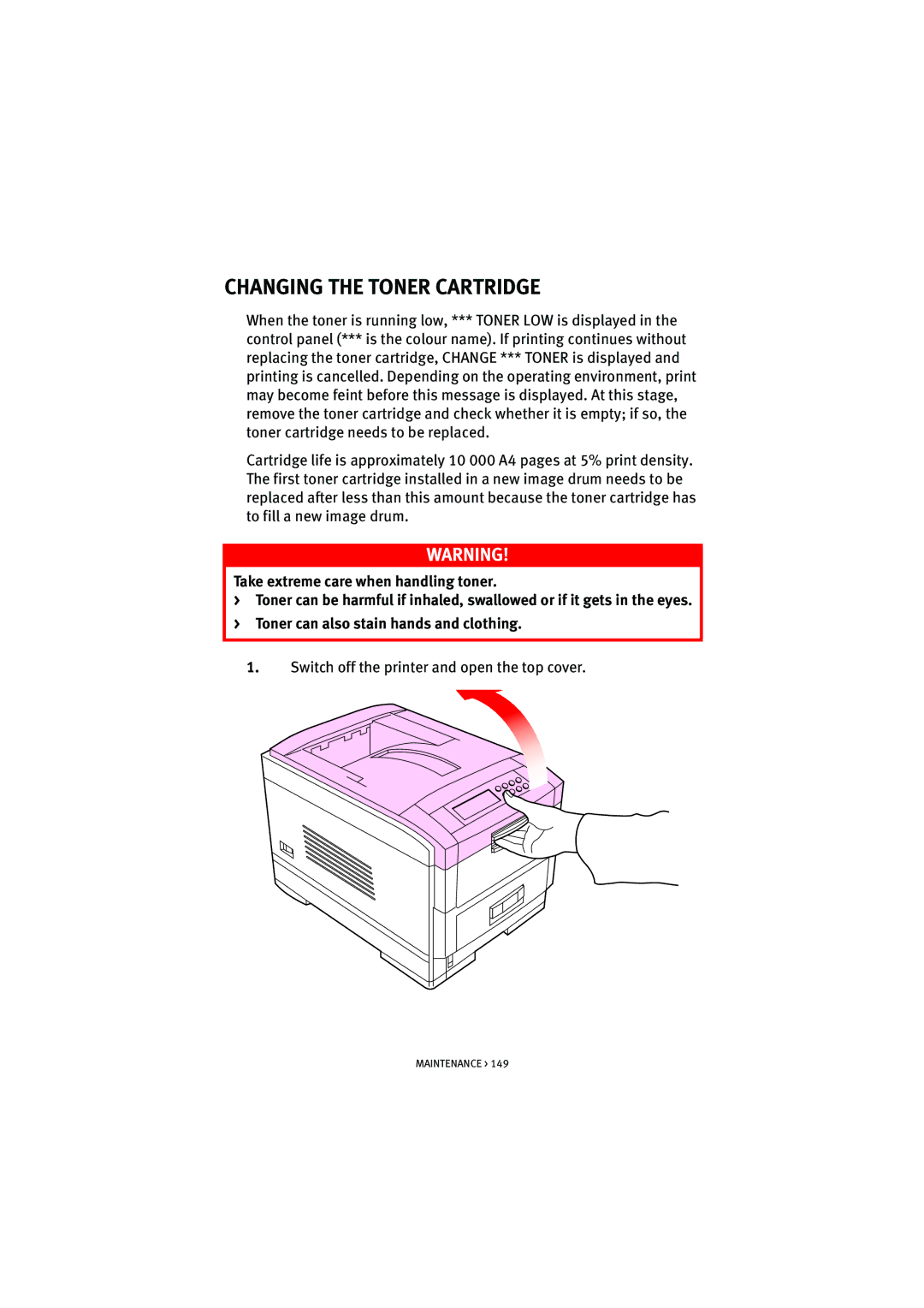 Oki 7100 manual Changing the Toner Cartridge 