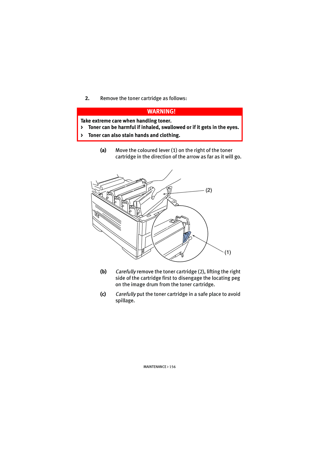 Oki 7100 manual Remove the toner cartridge as follows 