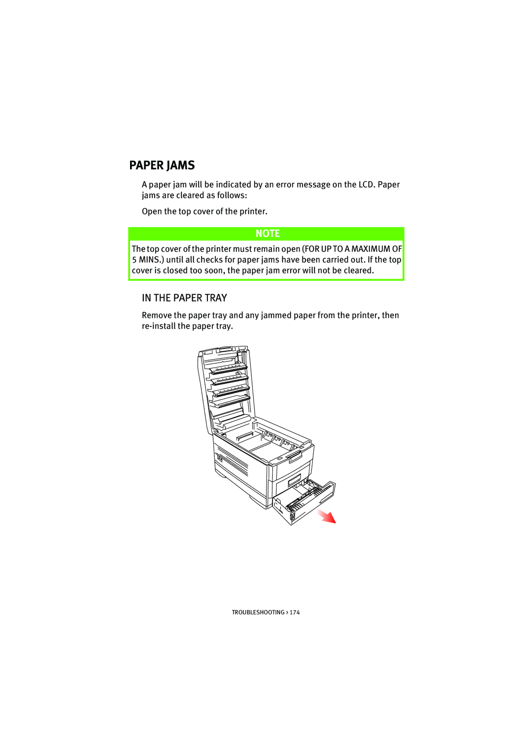 Oki 7100 manual Paper Jams, Paper Tray 