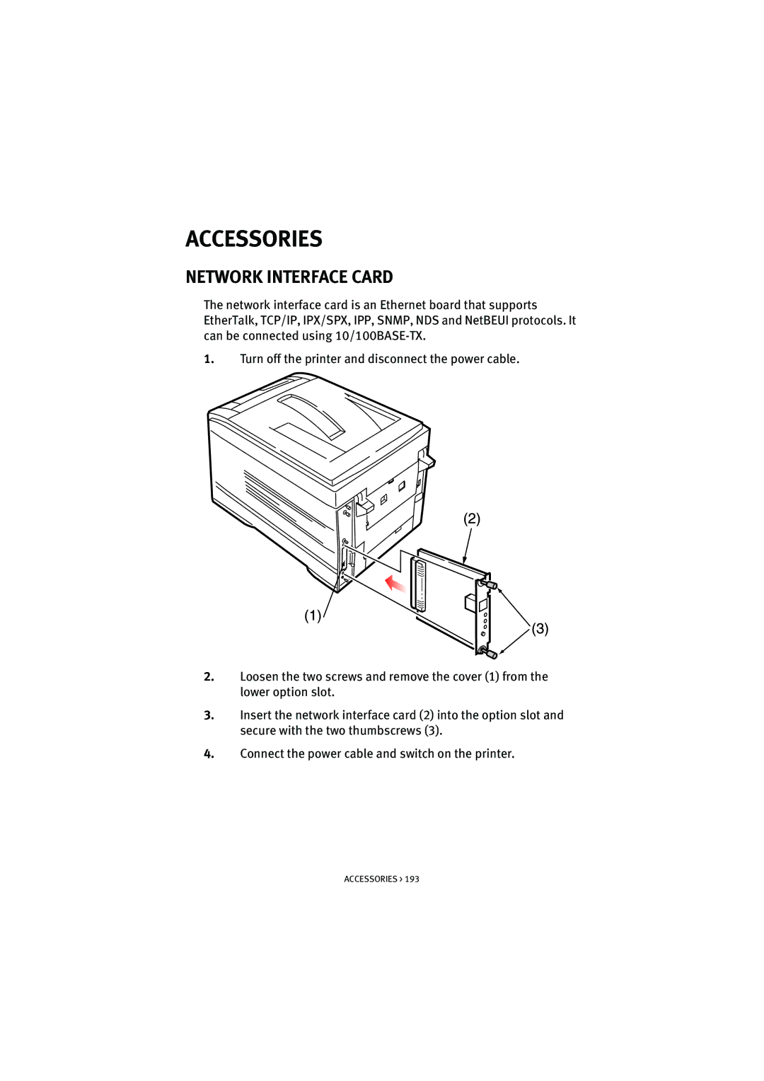 Oki 7100 manual Accessories, Network Interface Card 