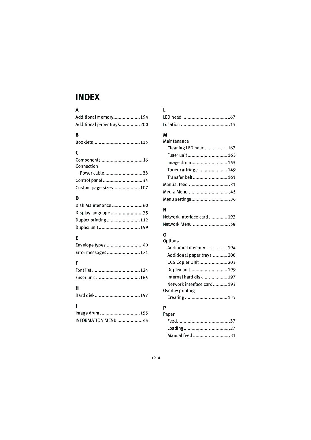 Oki 7100 manual Index, Information Menu 