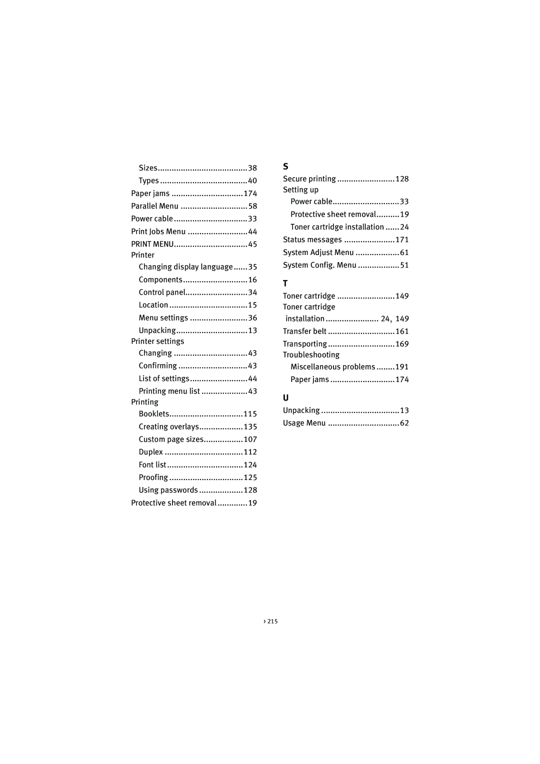 Oki 7100 manual Sizes Types Paper jams 