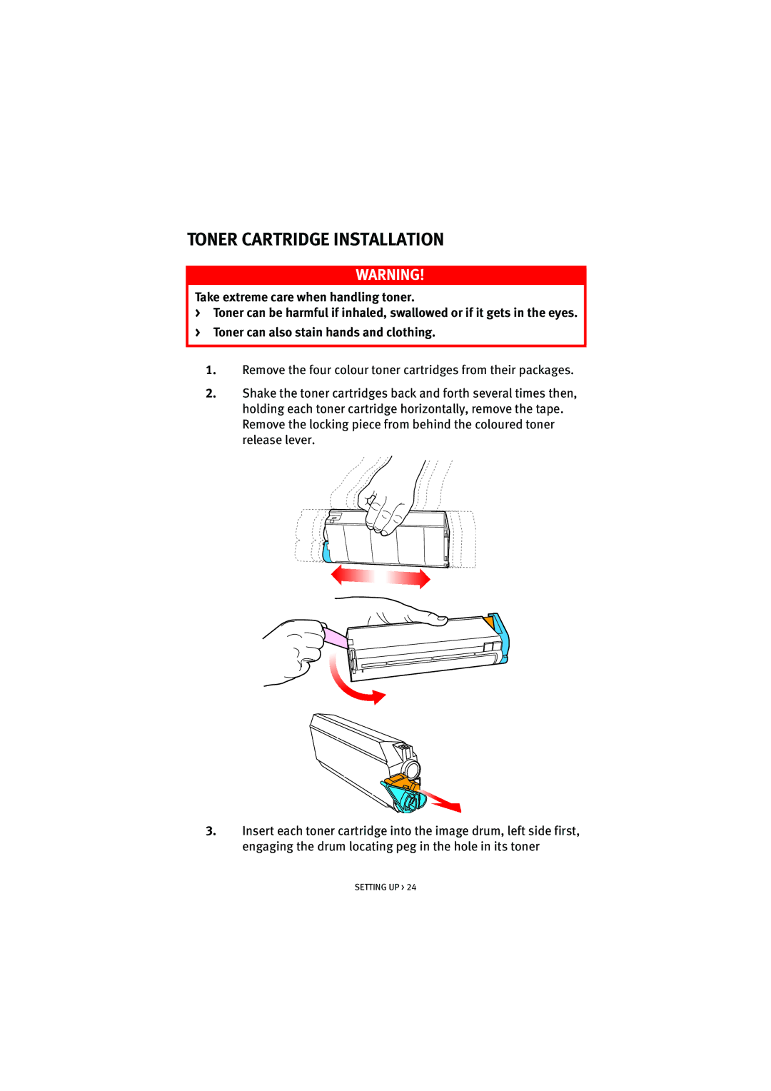 Oki 7100 manual Toner Cartridge Installation 