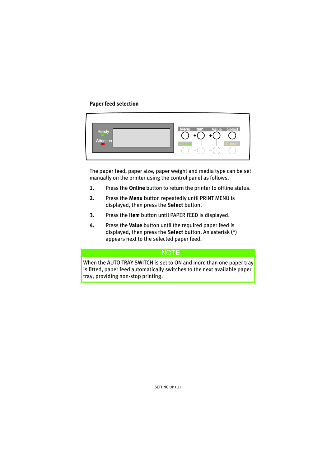 Oki 7100 manual Paper feed selection 