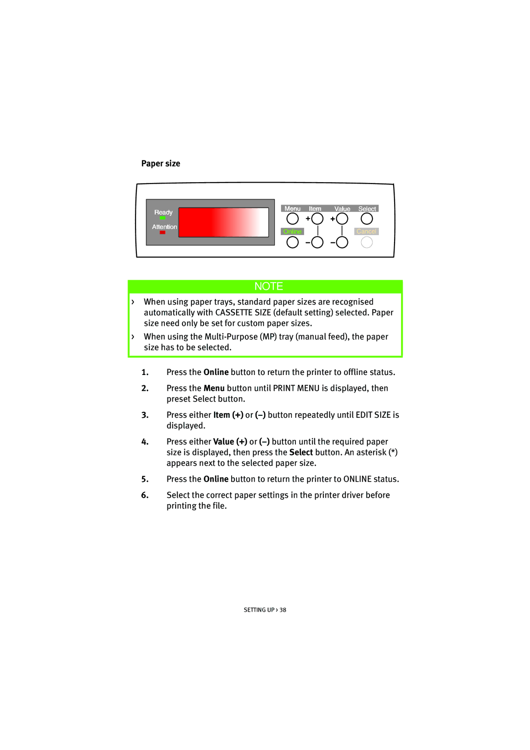 Oki 7100 manual Paper size 