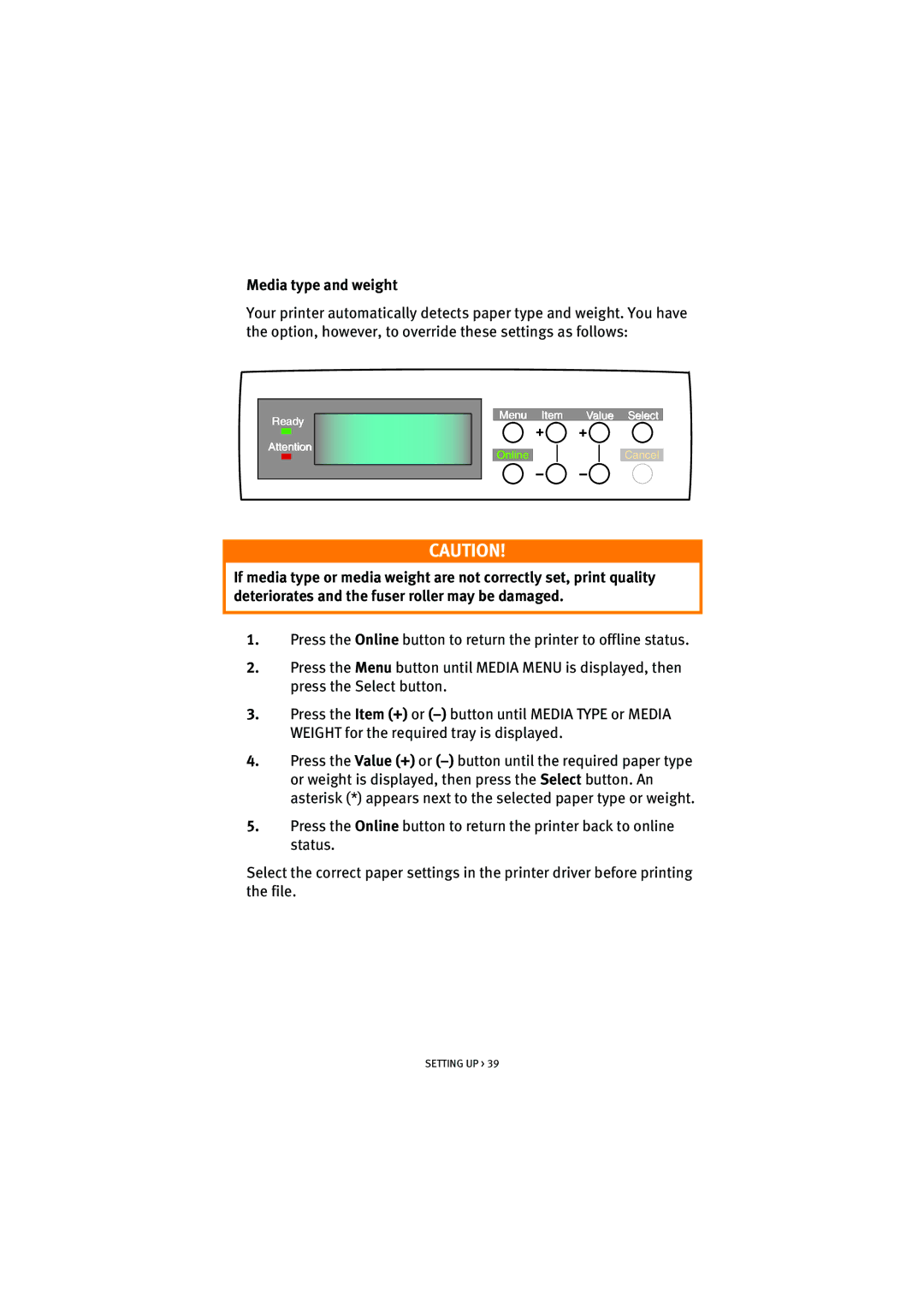 Oki 7100 manual Media type and weight 