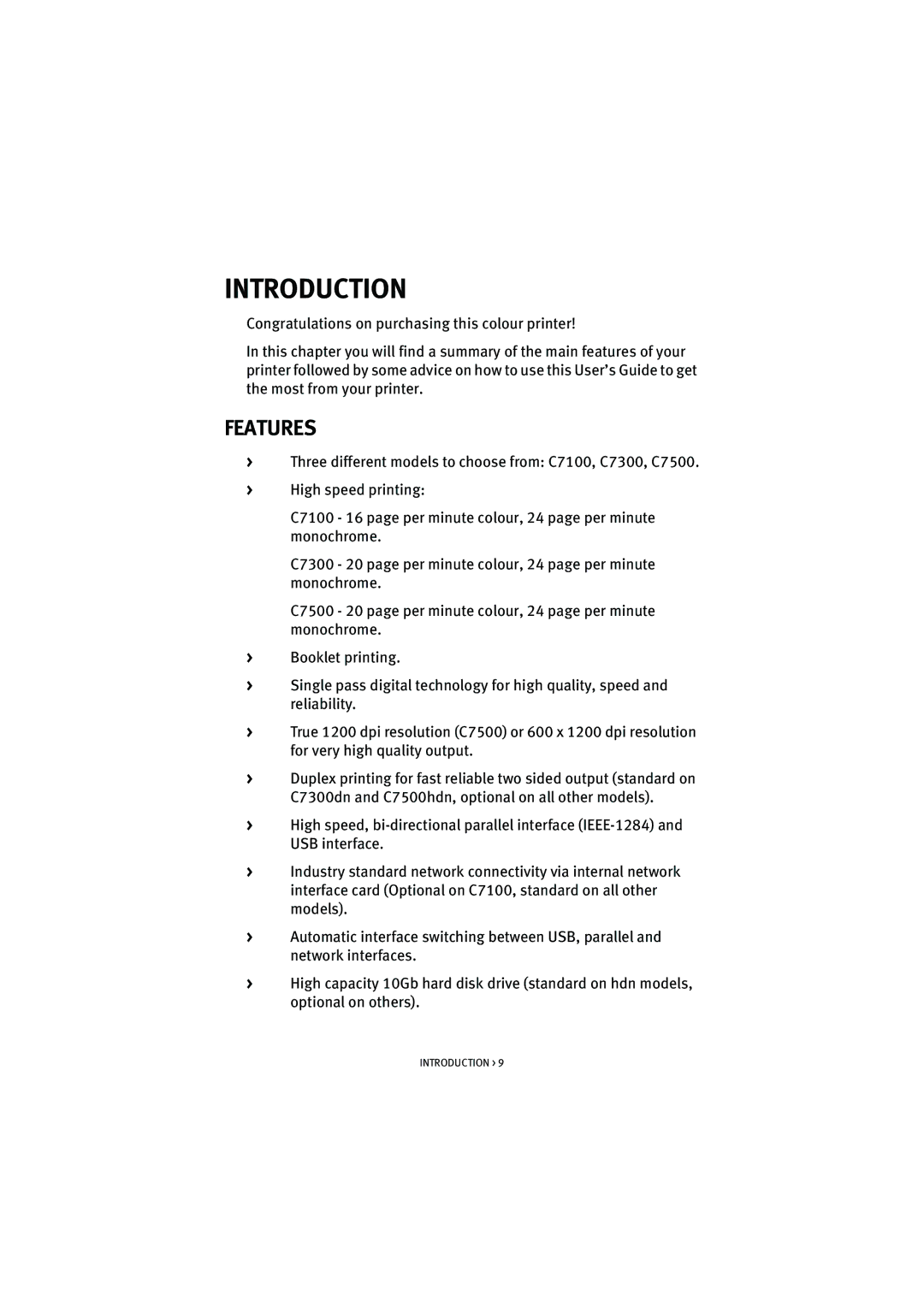 Oki 7100 manual Introduction, Features 