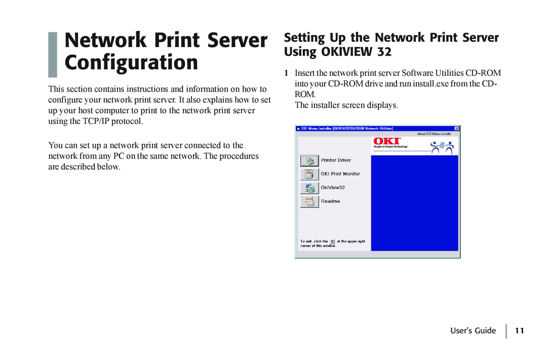 Oki 7100e+ manual Network Print Server Configuration, Setting Up the Network Print Server Using OKIVIEW 