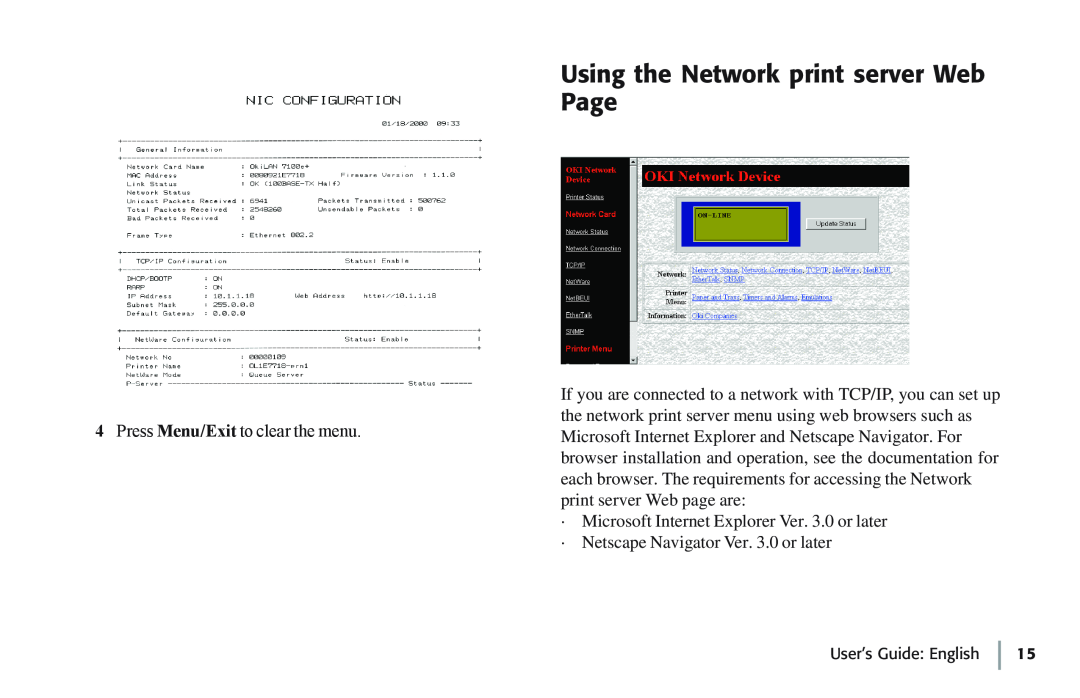 Oki 7100e+ manual Using the Network print server Web Page 