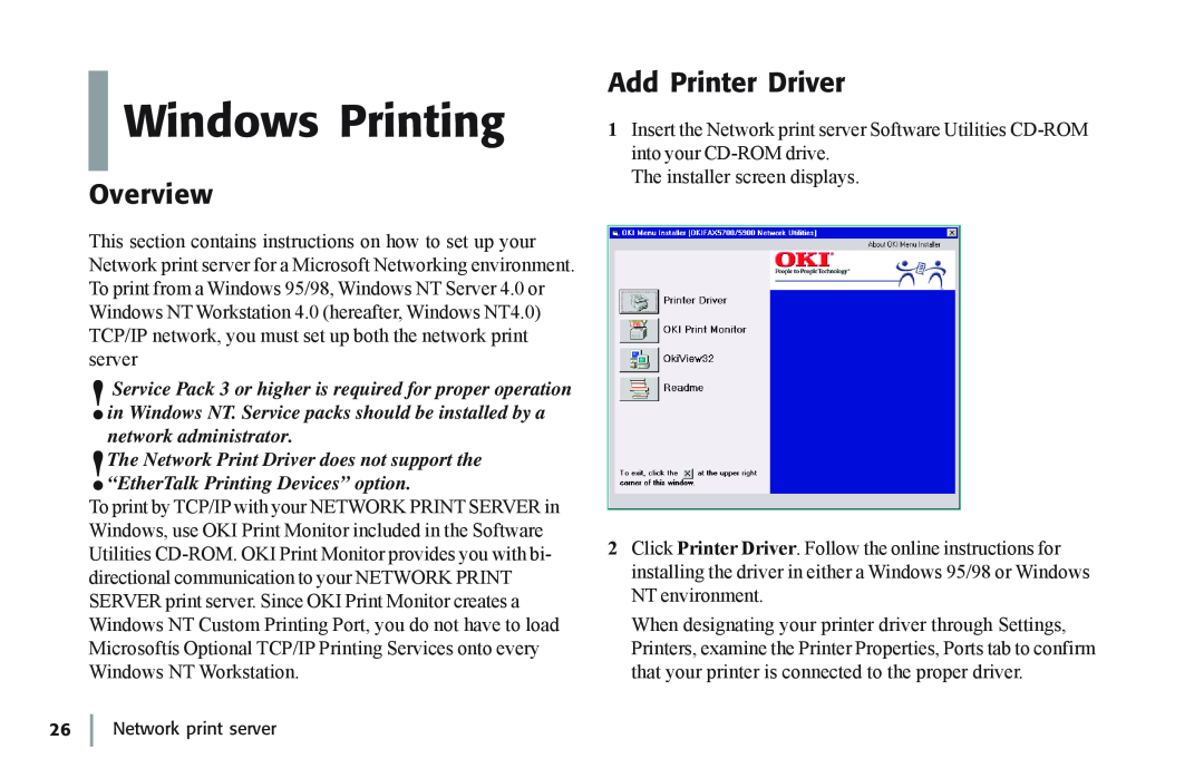 Oki 7100e+ manual Windows Printing, Overview, Add Printer Driver 