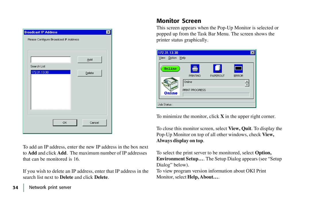 Oki 7100e+ manual Monitor Screen, Always display on top 