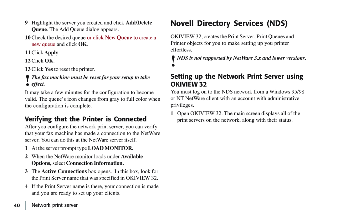 Oki 7100e+ manual Novell Directory Services NDS, Verifying that the Printer is Connected 