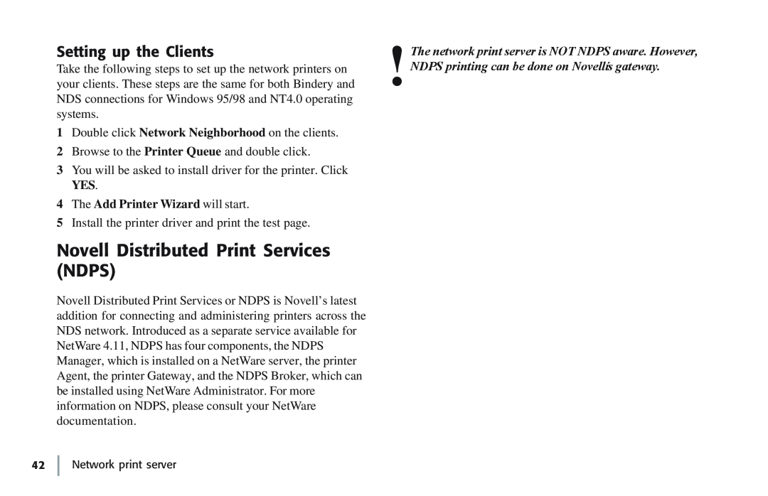 Oki 7100e+ manual Novell Distributed Print Services NDPS, Setting up the Clients 