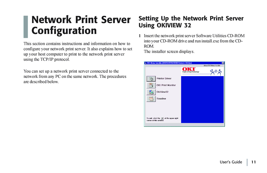 Oki 7100e+ manual Network Print Server Configuration, Setting Up the Network Print Server Using Okiview 