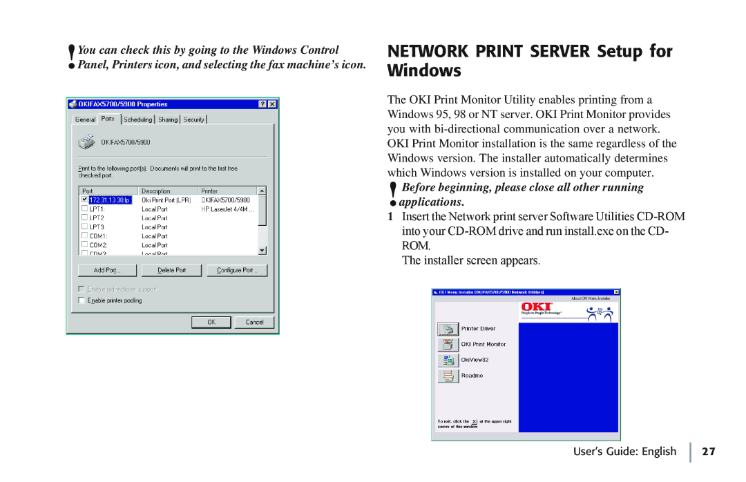 Oki 7100e+ manual Network Print Server Setup for Windows 