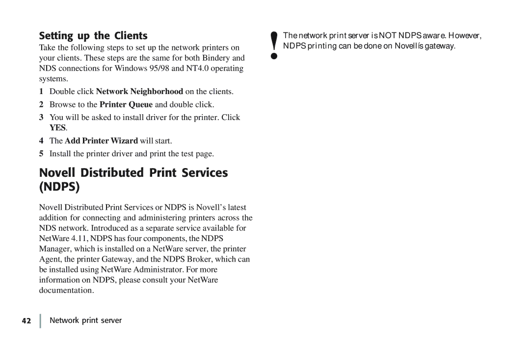 Oki 7100e+ manual Novell Distributed Print Services Ndps, Setting up the Clients, Add Printer Wizard will start 