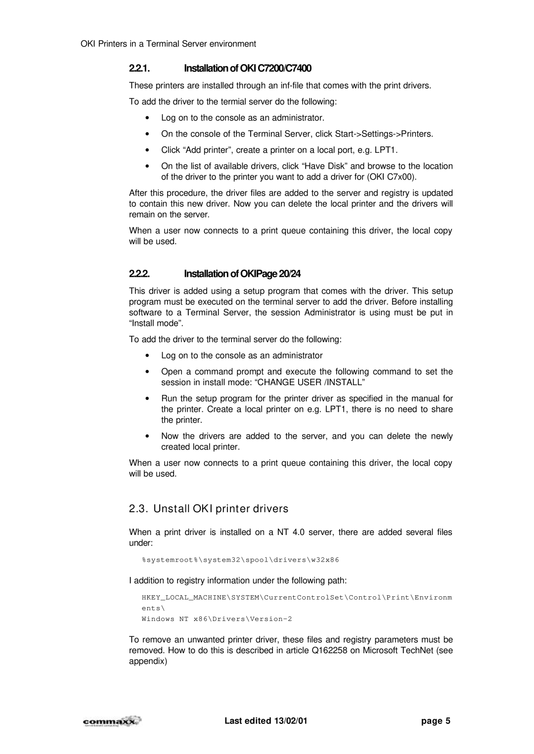 Oki manual Unstall OKI printer drivers, Installation of OKI C7200/C7400, Installation of OKIPage 20/24 