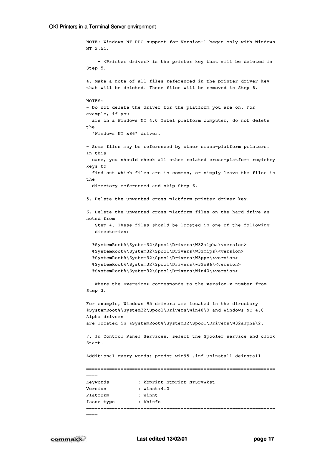 Oki 7400, 7200 manual OKI Printers in a Terminal Server environment, Last edited 13/02/01, page 
