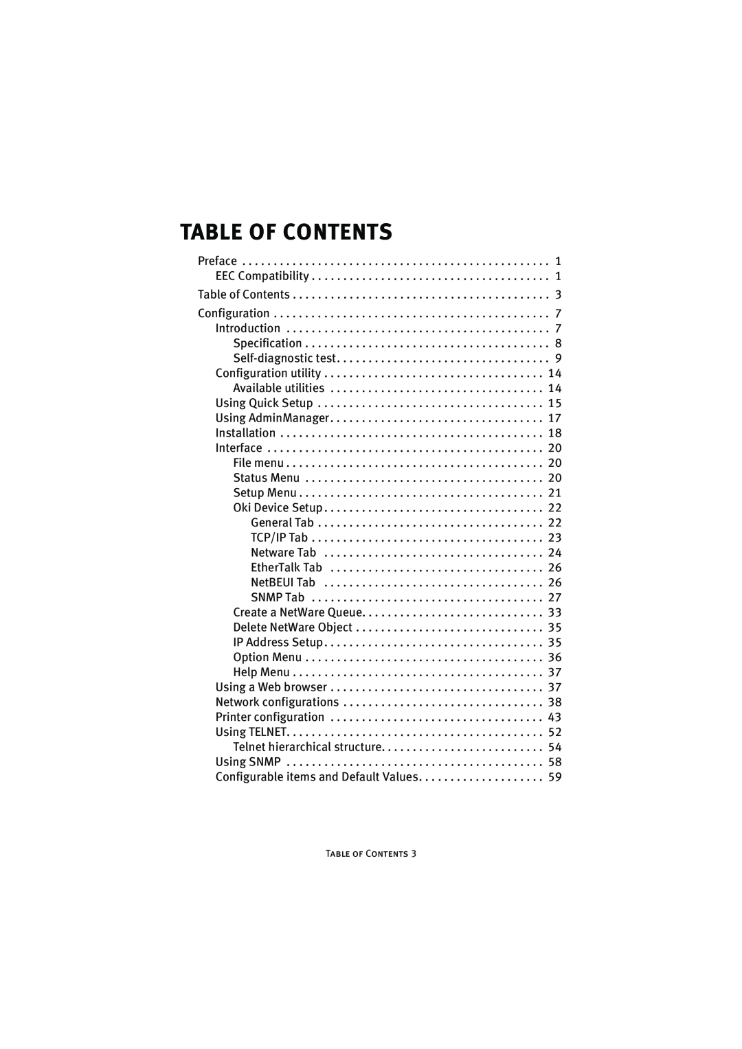 Oki 7300e manual Table Of Contents, Table of Contents 