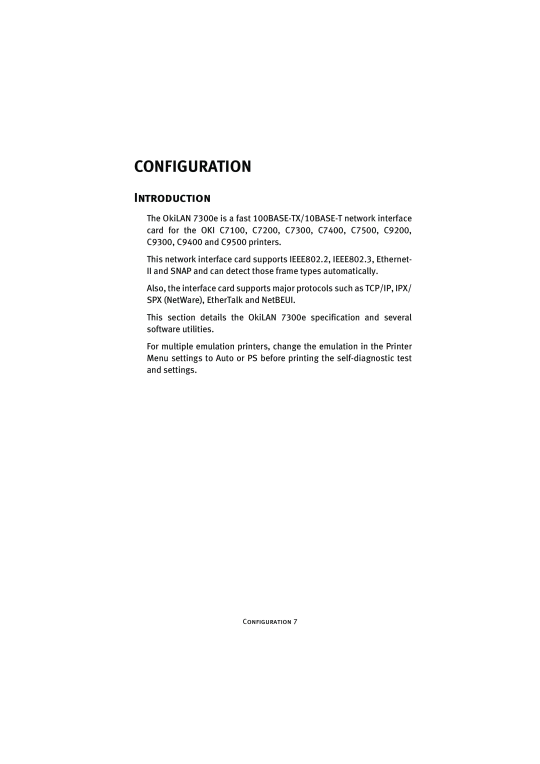 Oki 7300e manual Configuration, Introduction 